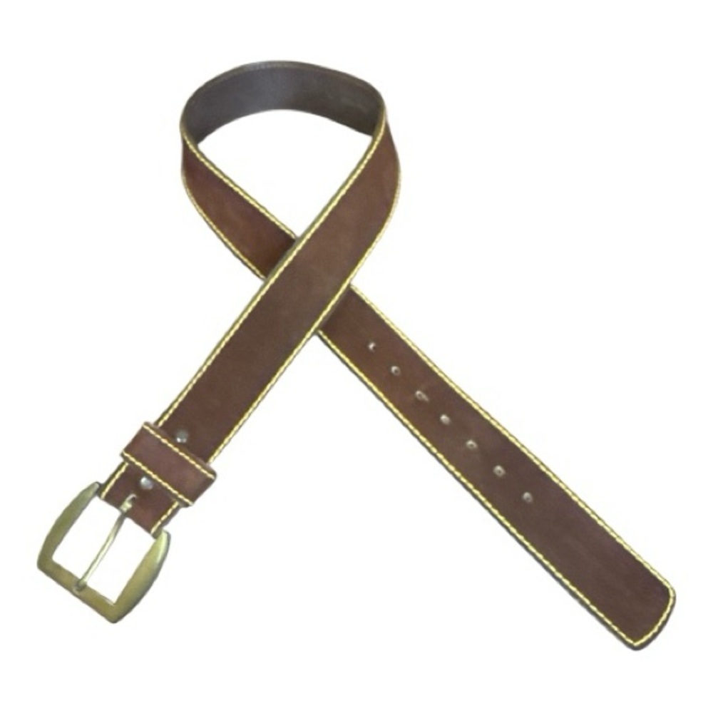 Elegant Brown Leather Belt with Gold Buckle